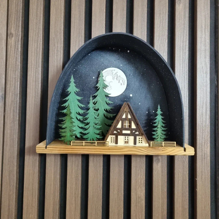 تابلو دکوری چوبی شب جنگل سوییسی