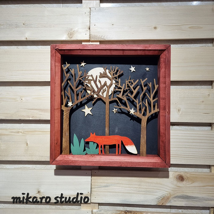 تابلو دکوری چوبی شب روباه
