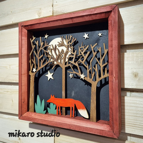 تابلو دکوری چوبی شب روباه