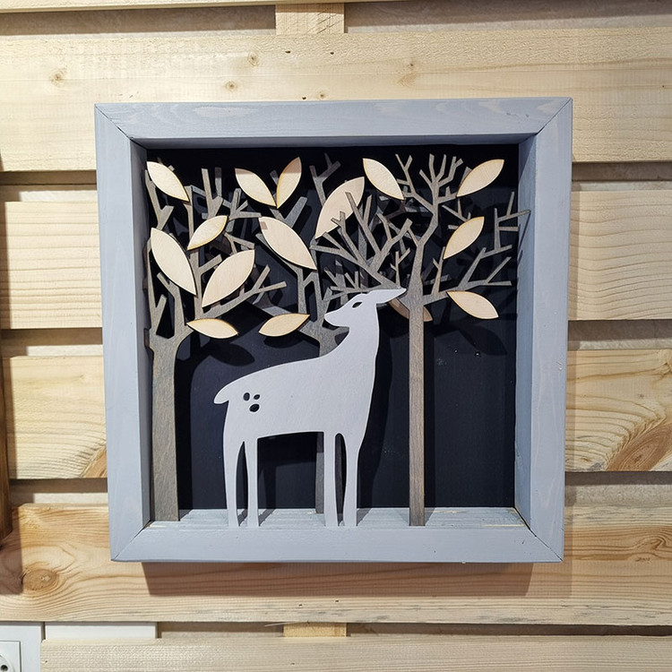 تابلو دکوری چوبی گوزن سفید