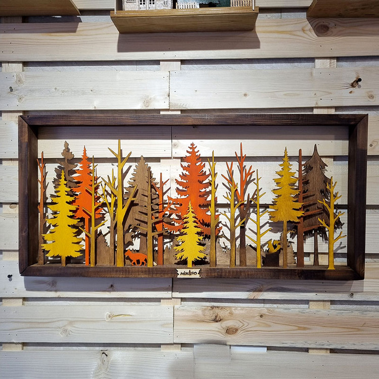 تابلو دکوری چوبی جنگل روباه قرمز