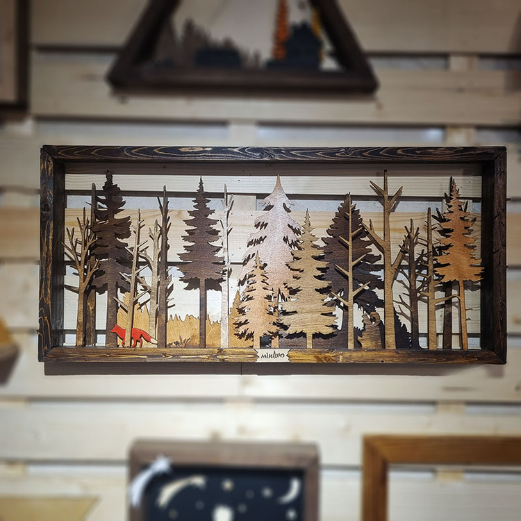 تابلو دکوری چوبی جنگل روباه قرمز