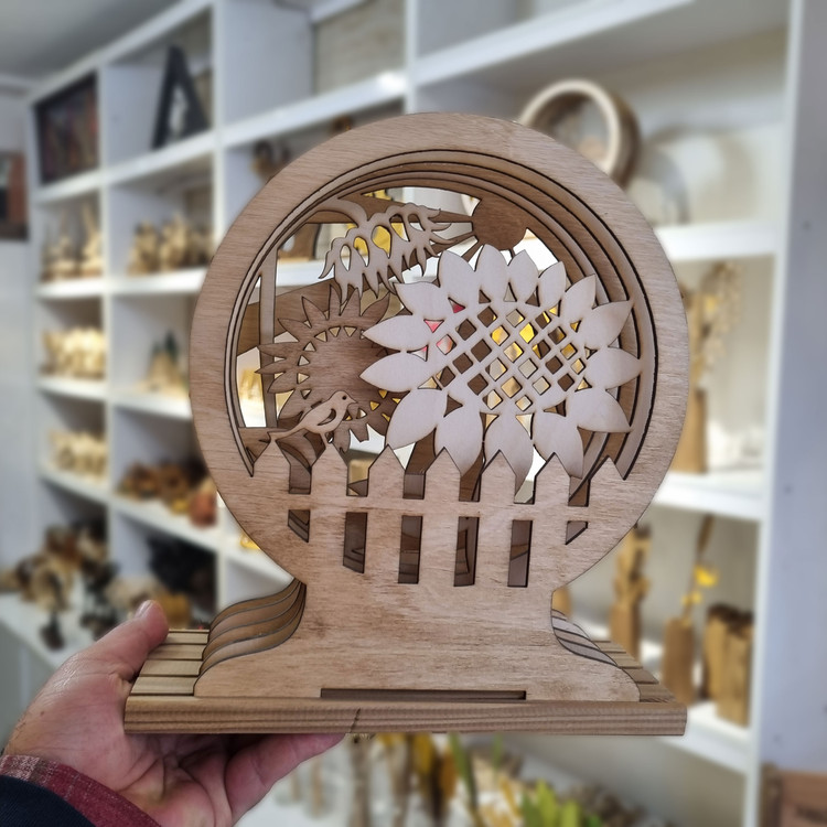 دکوری چوبی رومیزی مزرعه افتابگردان