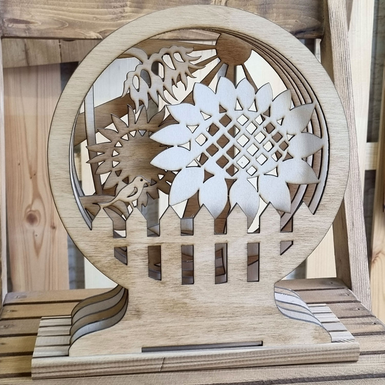 دکوری چوبی رومیزی مزرعه افتابگردان