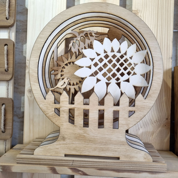 دکوری چوبی رومیزی مزرعه افتابگردان