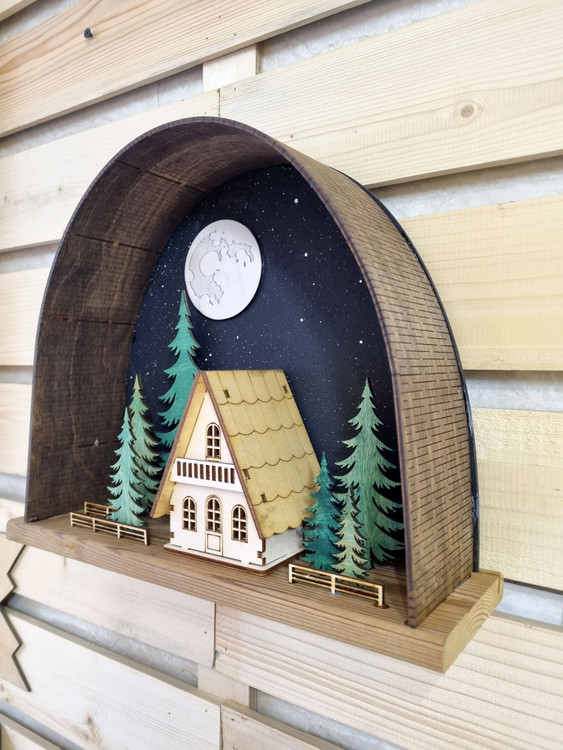 تابلو چوبی دکوراتیو جنگل سوییسی 3 بعدی