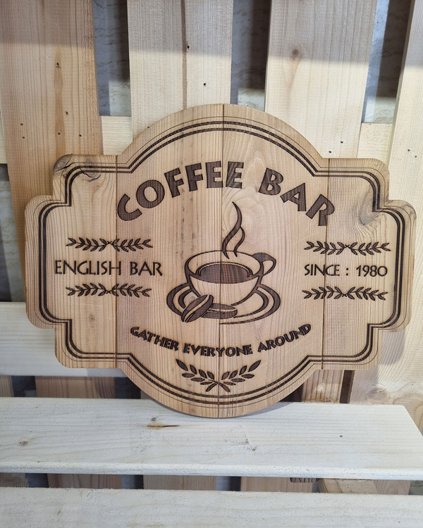 تابلو چوبی کافی بار چوبی