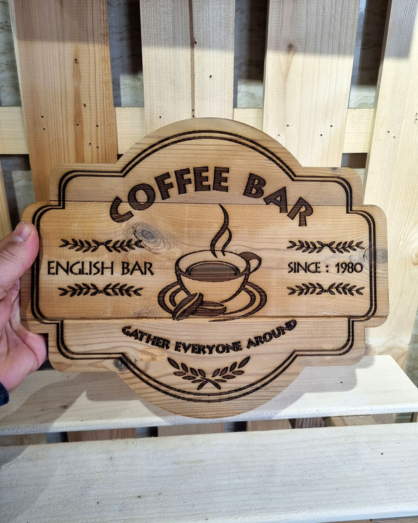 تابلو چوبی کافی بار چوبی